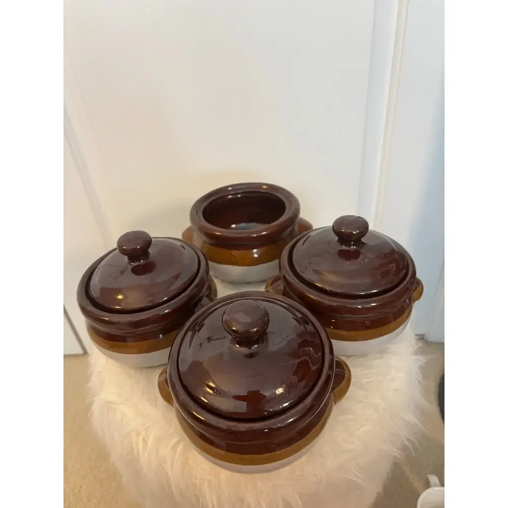 Set of 4 vintage stoneware French onion soup bowls